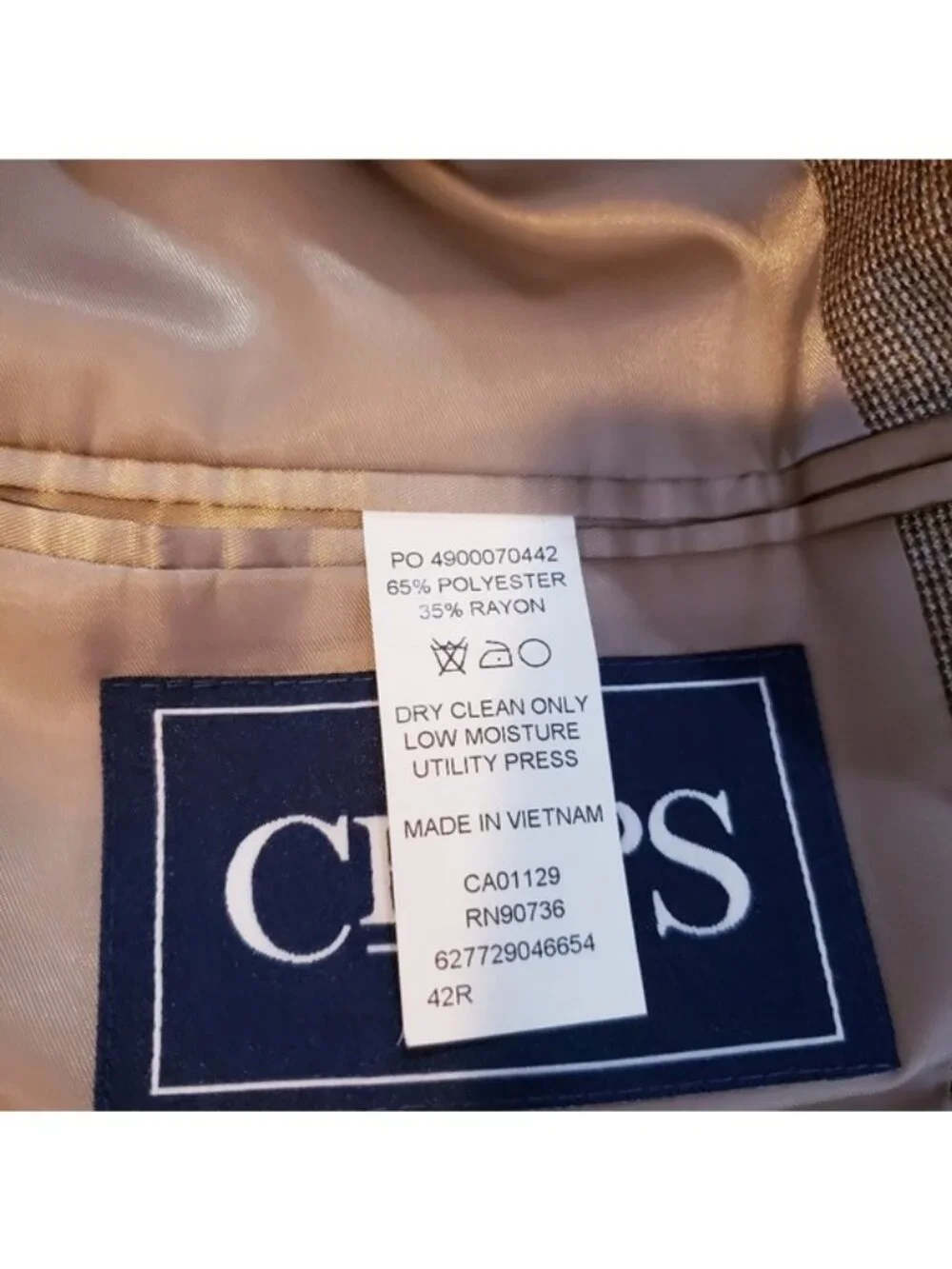 Chaps Tan Suit Jacket Blazer Sport Coat Men's Size 42R
